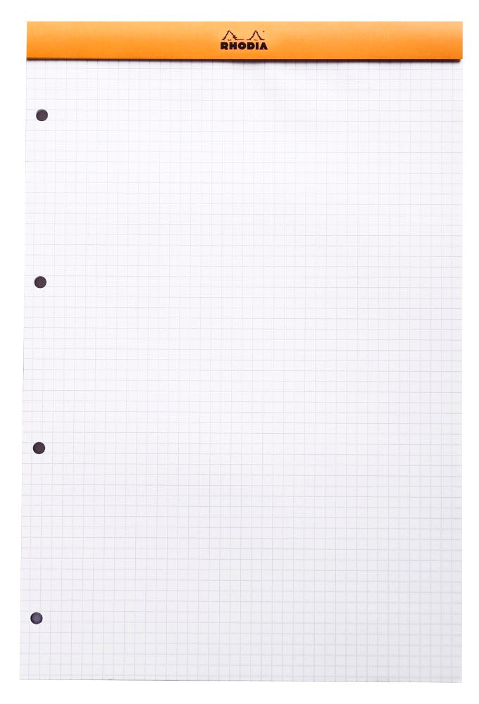 CLAIREFONTAINE Bloc agrafé Rhodia ORANGE N°20 21x31,8 cm petits carreaux 5x5 80 feuillets perforation 4 trous 80 g