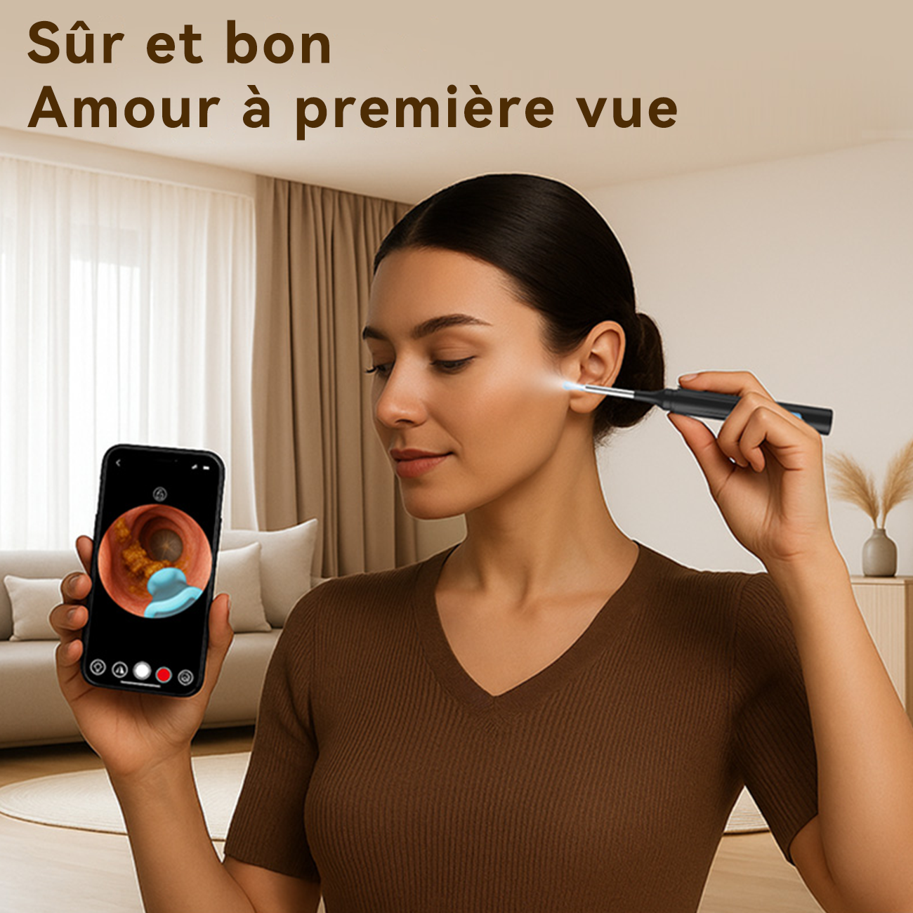 Sunluxy Outil d’extraction de cérumen avec caméra, 10 MP HD, 7 kits, 6 lumières LED, embouts en silicone souple, étanche IPX5, rechargeable type-C, compatible iOS et Android – H1, noir