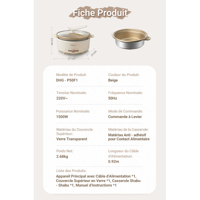 Bear DHG-P50F1 - Marmite électrique multifonction - 5 L