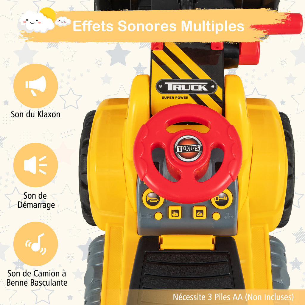 Costway Porteur pelleteuse pour enfants avec godet réglable et effets sonores