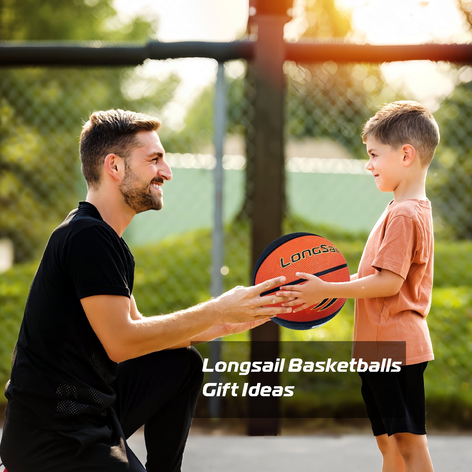 LONGSAIL Ballon de basket-ball en caoutchouc haute qualité (25,5 po), taille 4#, noir/marron