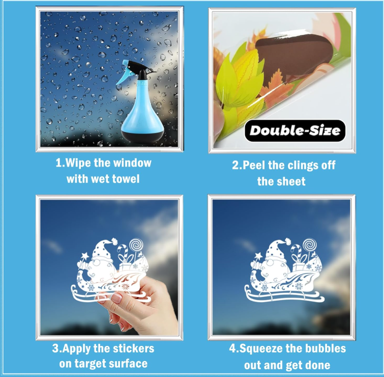 JU7CER Lot de 9 autocollants de fenêtre de Noël réutilisables et autocollants, motif flocons de neige blancs, autocollants de fenêtre en PVC double face