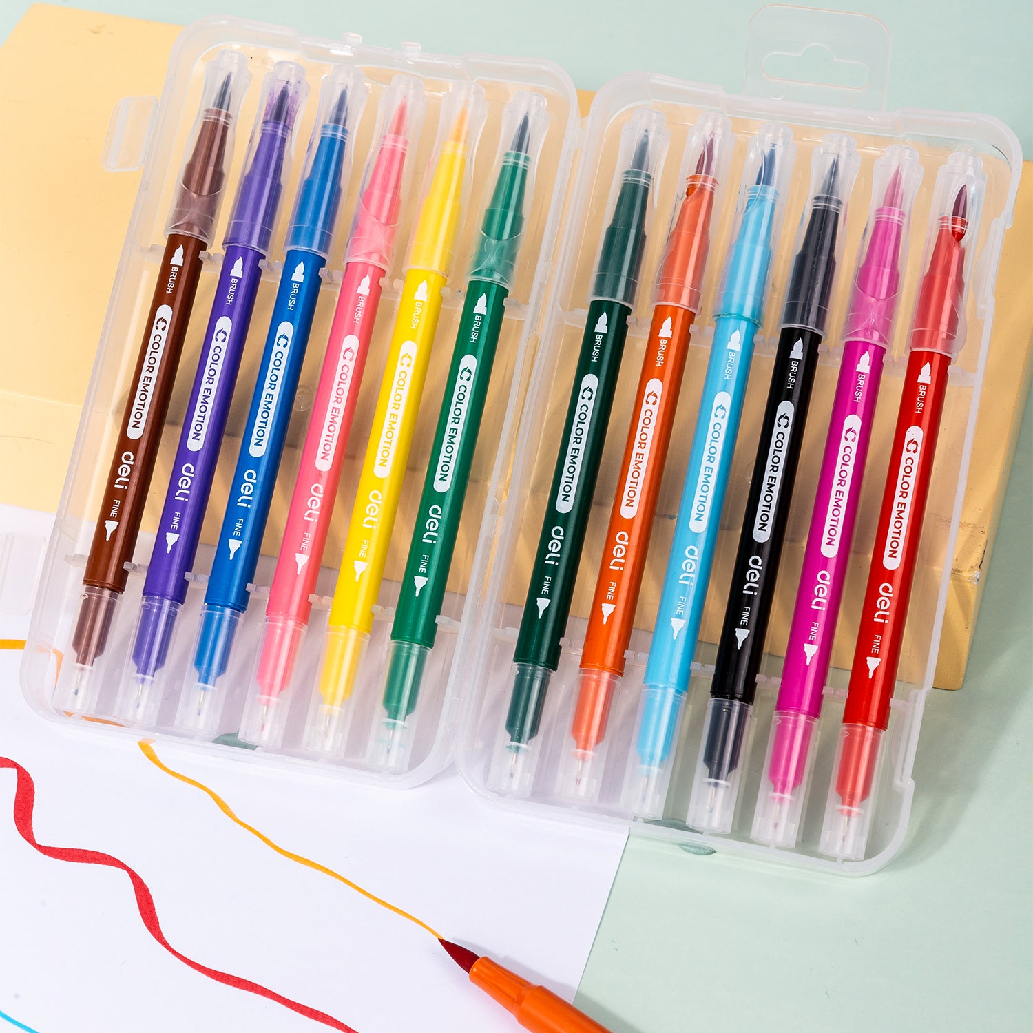 Deli Feutres aquarelle à double pointe, Fournitures artistiques, Couleurs assorties, Lot de 12 couleurs