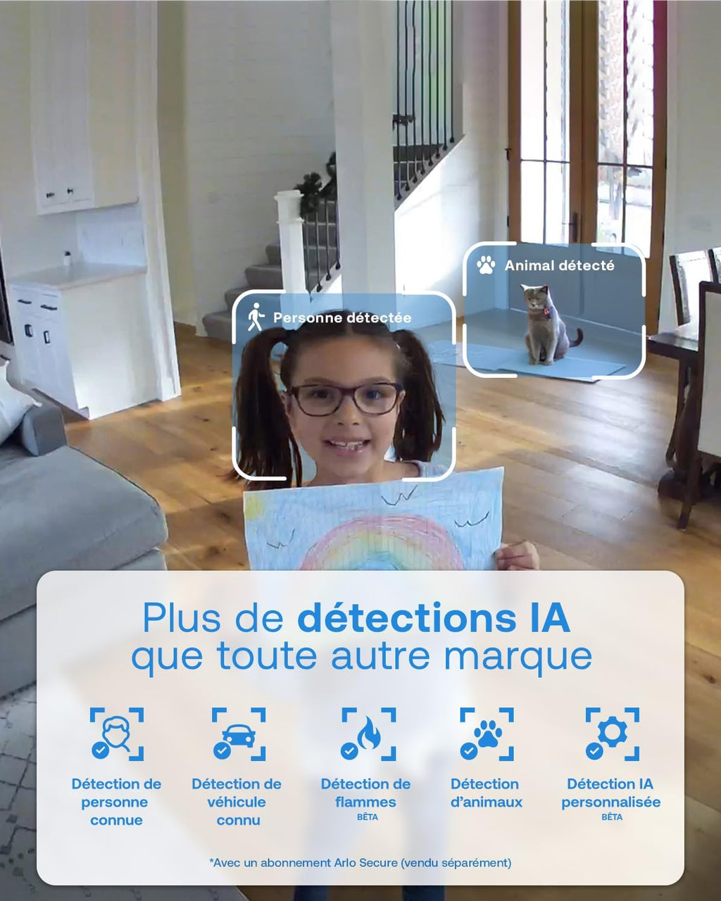 Arlo VMC3273-100EUS Caméra de Sécurité Intérieure WiFi Essential 3 2K PTZ, Kit de 2 caméras, Rotation à 360°, Détection par IA, Compatible avec Alexa, Blanc