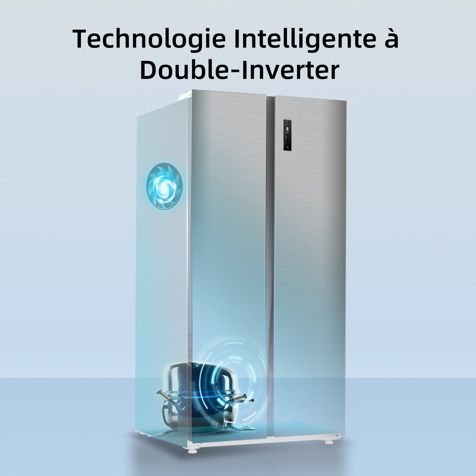 CHiQ JR525WSE Réfrigérateur-congélateur américain 525 L, sans givre, circulation d'air multiflux, réfrigérateur 333 L et congélateur 192 L, compresseur à vitesse variable