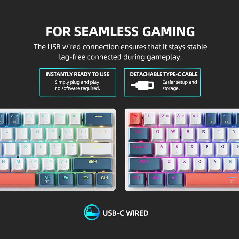 MACHENIKE K500-B61 Clavier mécanique filaire 60 % avec switchs rouges et éclairage RGB - Disposition QWERTY US