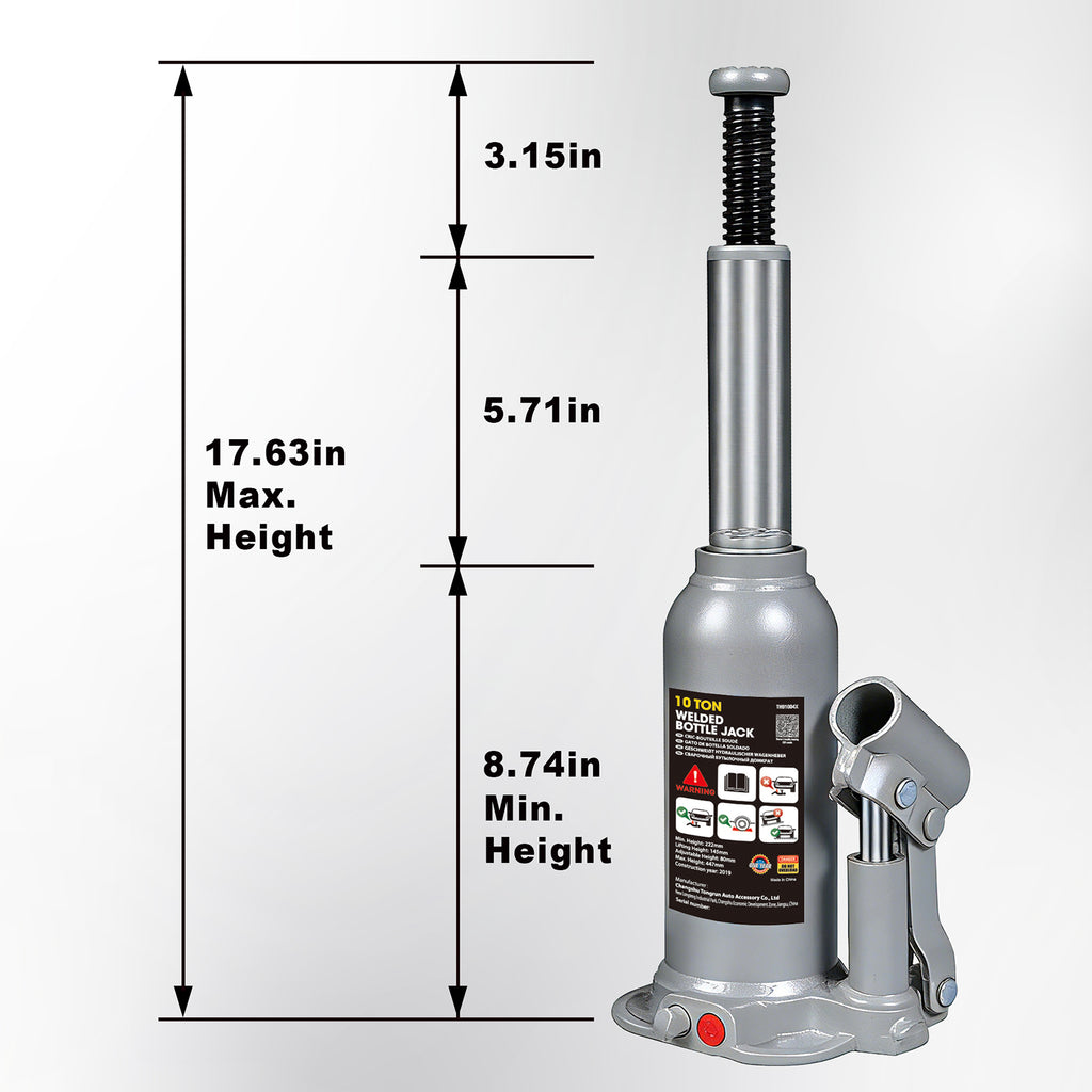 TCE Cric Bouteille Hydraulique Vertical de Qualité Industrielle 10t 222-448mm Base en Acier Forgé Tige de Piston Chromée avec Soupape de Sécurité Anti-Débordement pour Camions Lourds