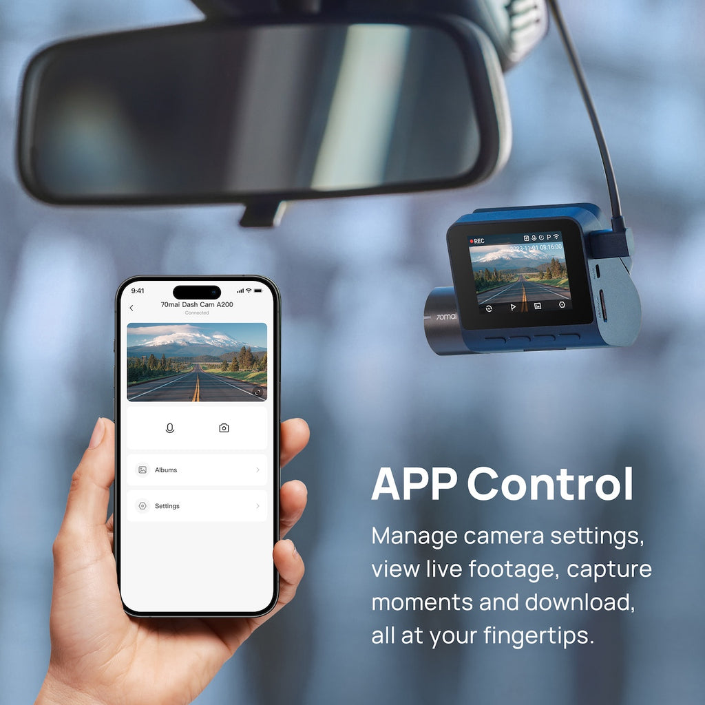 Dashcam 70mai A200, Caméra Frontale 1080P HDR, Enregistrement Fluide 60 FPS, 70mai Night Owl Vision, FOV 130°, Écran IPS 2'', Contrôle via App WiFi, sans carte SD incluse