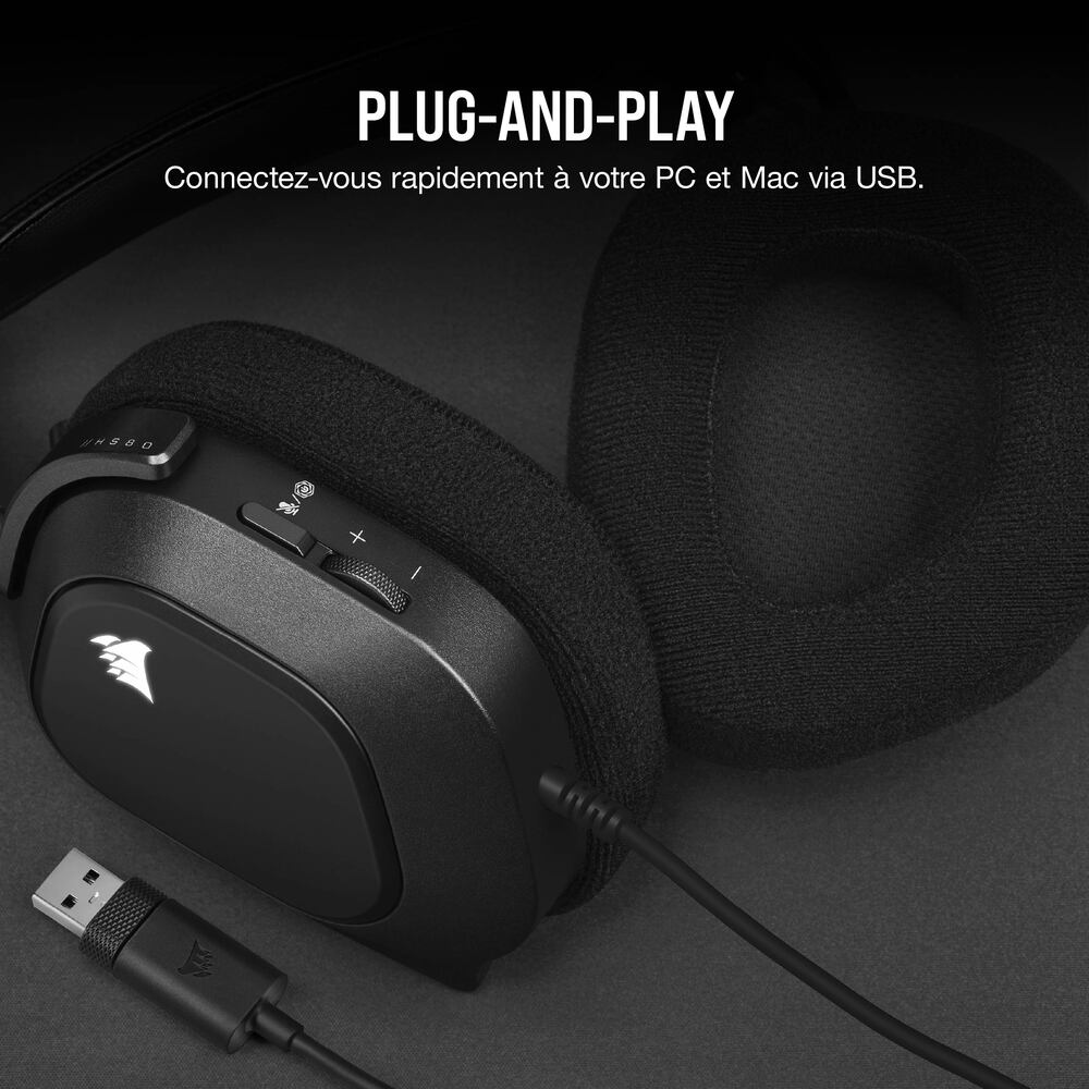 Corsair HS80 RGB USB Casque Gaming Filaire USB - Micro rabattable - Carbone