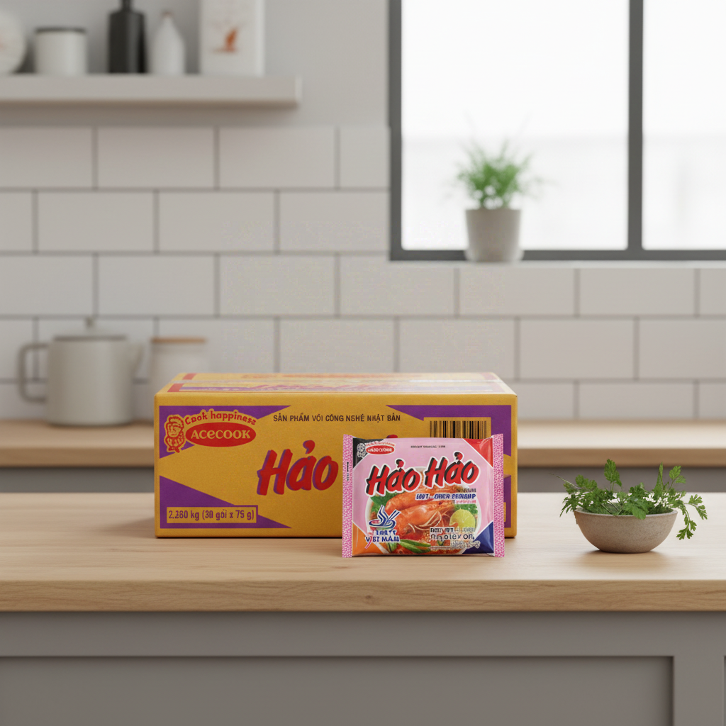 HaoHao Nouilles instantanées saveur crevettes aigres-piquantes - Lot de 30 x 77 g