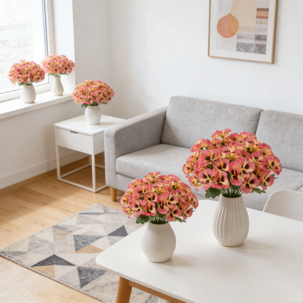 Yuejia 4 pièces 11 po/28 cm pensées artificielles, fausses fleurs d'extérieur, plantes en plastique, fleurs artificielles en soie pour porche d'entrée, jardin, jardinière de fenêtre