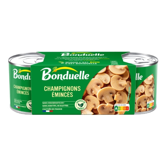 BONDUELLE Champignons Émincés Sans Sulfite et Sans Additif 3x115g