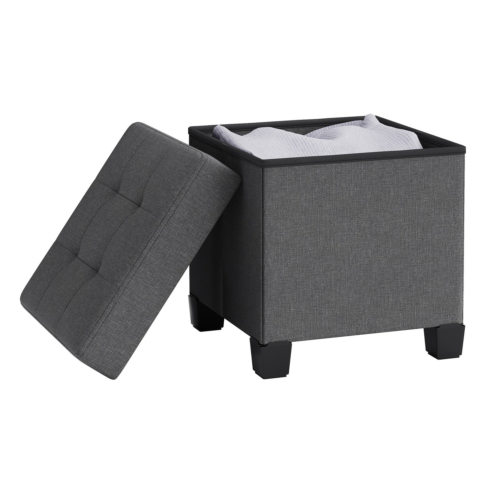 JOYFURNOS Pouf pliable gris ardoise – 38 x 38 x 40 cm, petit repose-pieds et tabouret de rangement, supporte 300 kg – compact pour salon, chambre ou dortoir