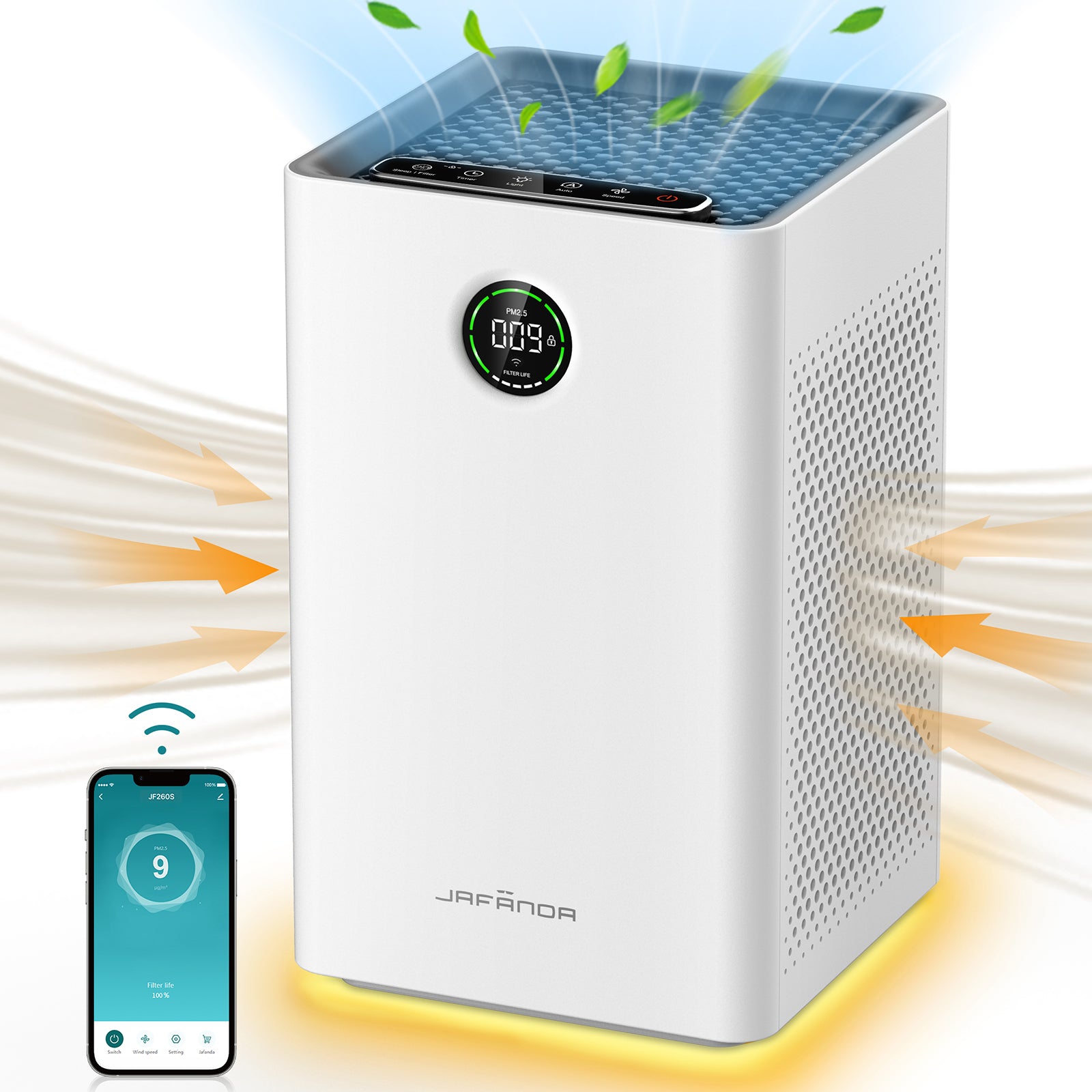 JAFANDA Purificateur d’air pour grandes pièces jusqu’à 1190 pi², Filtre HEPA H13 véritable avec charbon actif, Contrôle intelligent WiFi et Alexa, Élimine poussière, pollen