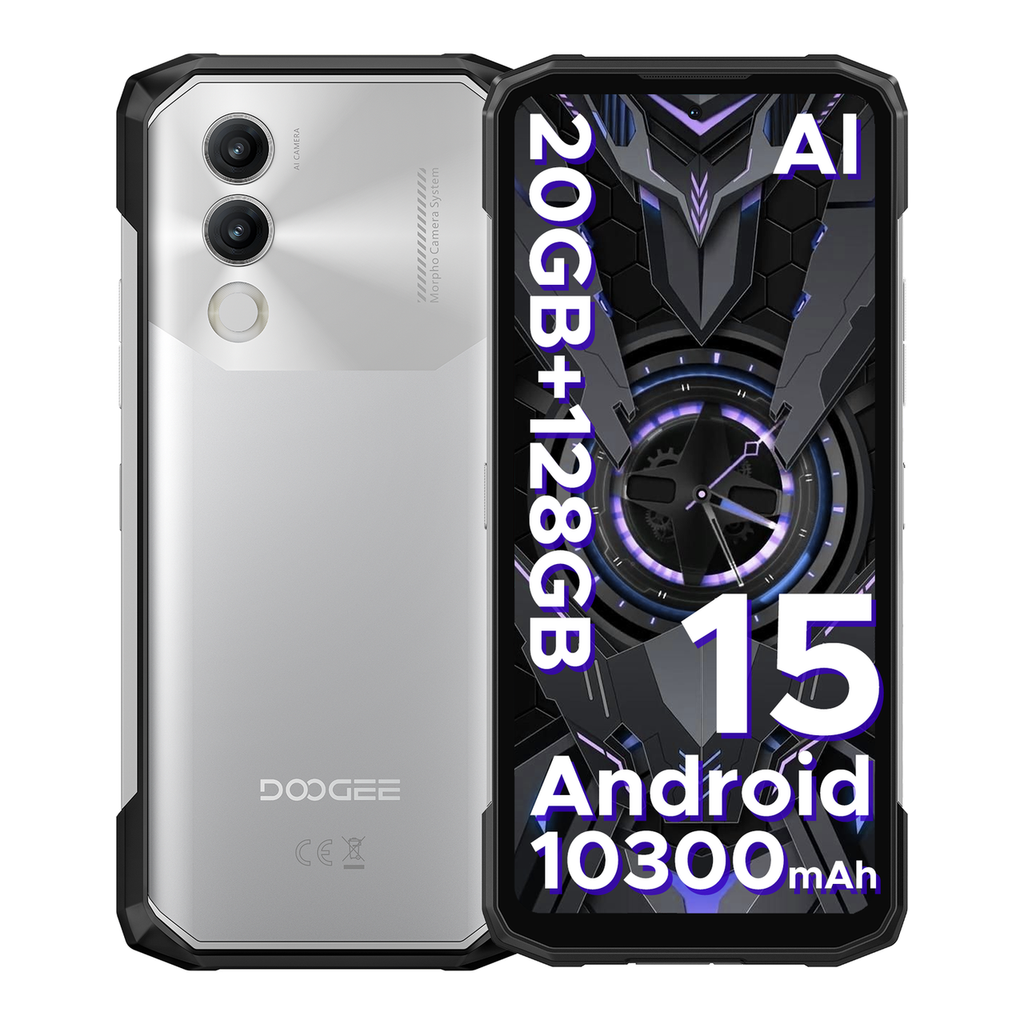 DOOGEE Blade 20 Smartphone Rugged, Android 15, Batterie 10300 mAh, Écran IPS HD+ 90 Hz 6,6", 20 Go RAM + 128 Go ROM, Caméra IA 16 MP, Triple Emplacement SIM, Double SIM Débloqué, NFC