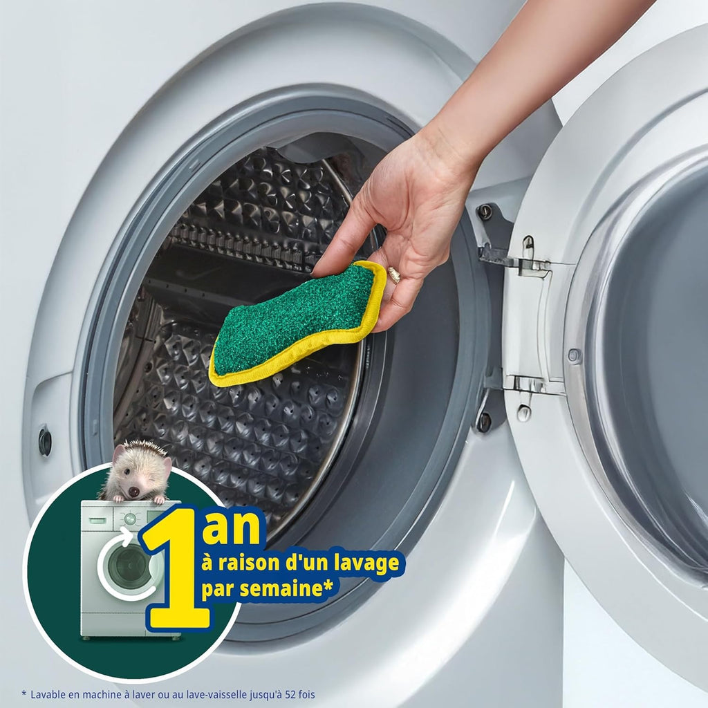 SPONTEX Flex & Wash Éponges réutilisables lavables en machine non abrasives 4 éponges