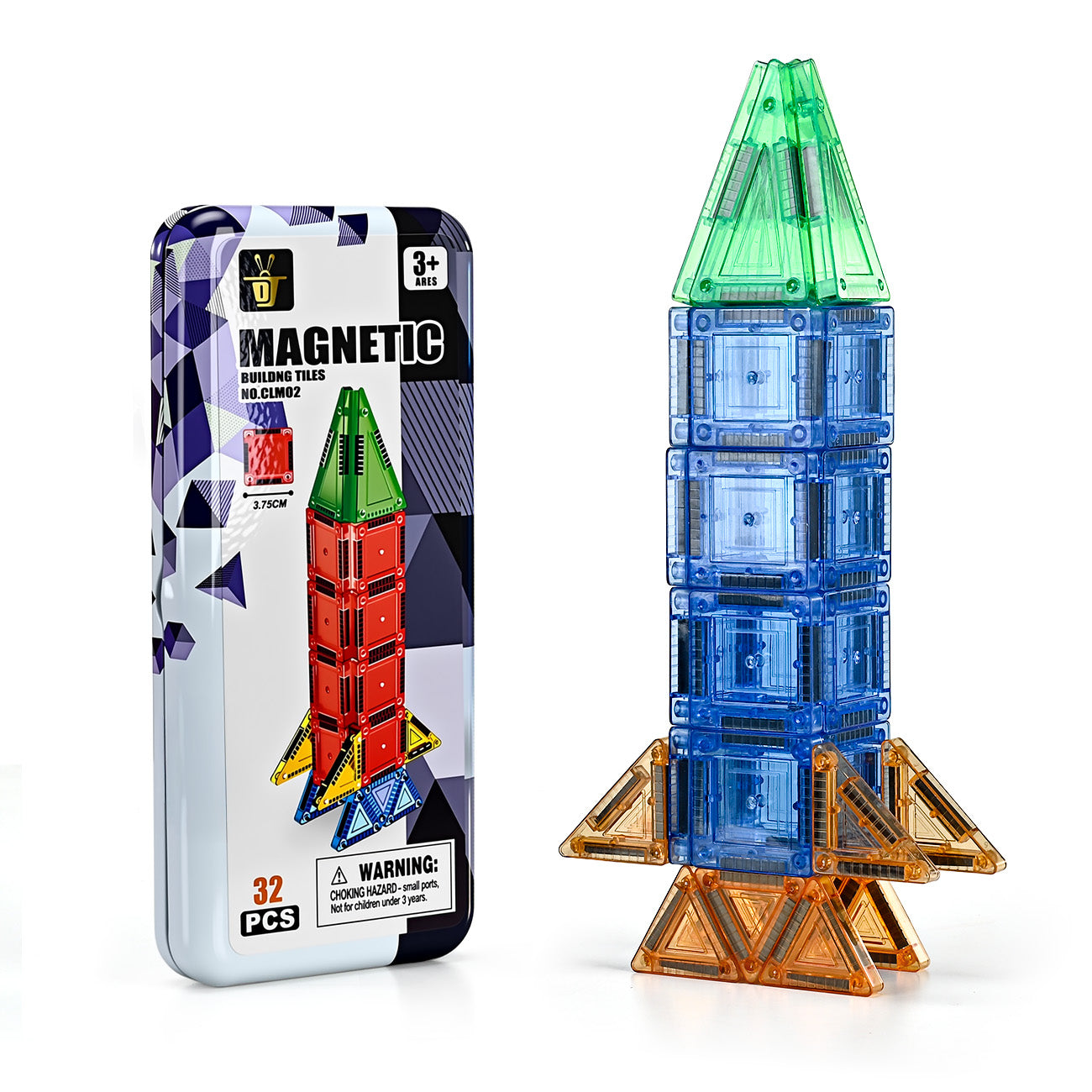 Tokky Jeu de Tuiles Magnétiques de 32 Pièces Boîte en Fer-Blanc Portable Jouet de Construction Éducatif d'Introduction Aspiration Magnétique Forte Matériau ABS Sûr Voyage Portable CLM02
