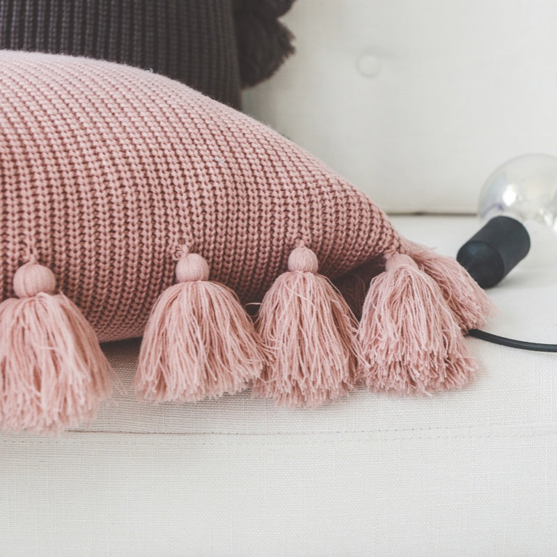 MEROPE, Housse de coussin en acrylique tricoté à franges, 50x50 cm, rose, 1 pack