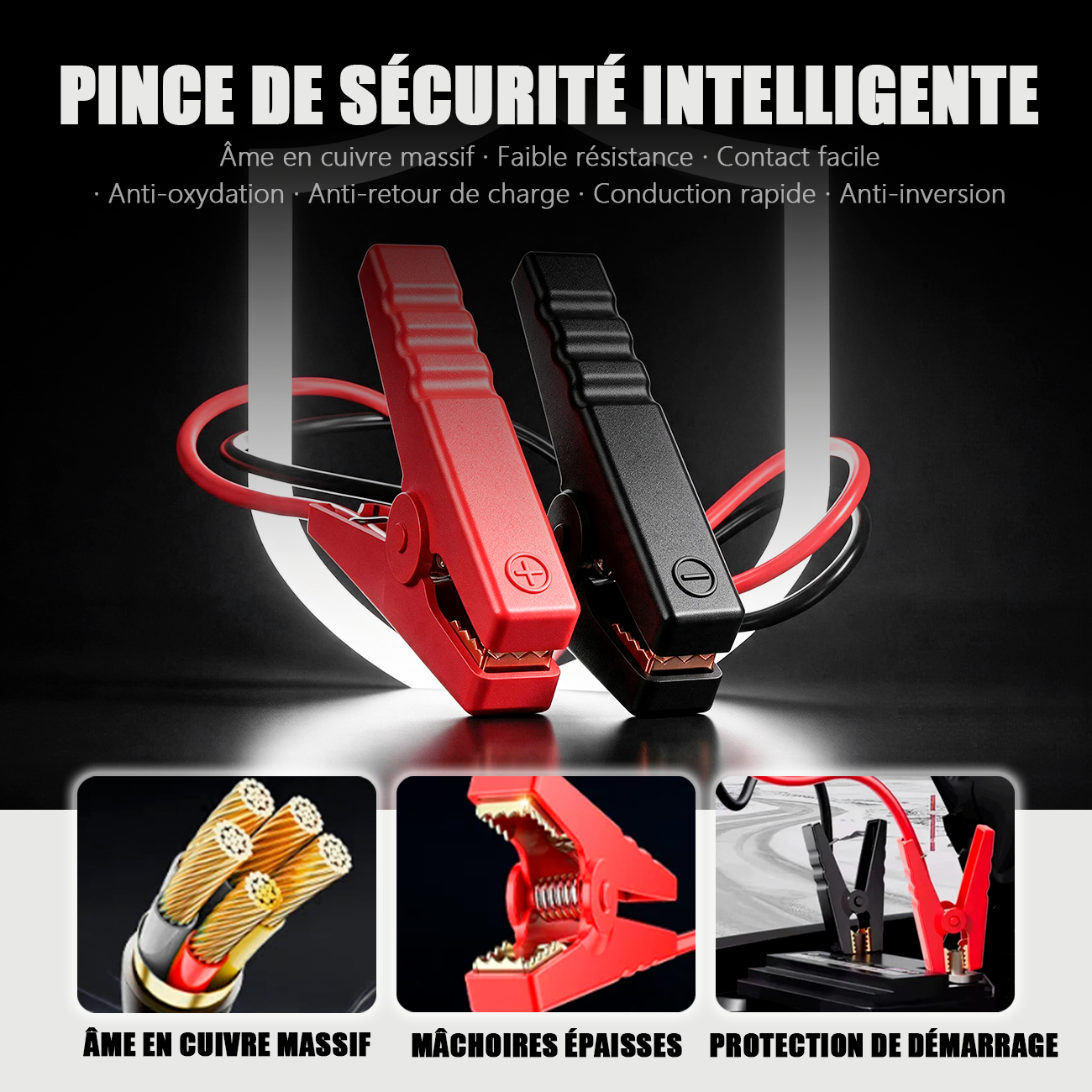 Démarreur de voiture GOKKCL GK01 à ions sodium, grande capacité 17 500 mAh, pack de démarrage d'urgence 4 en 1 avec pompe à air haute pression 25 cylindres (150 PSI)