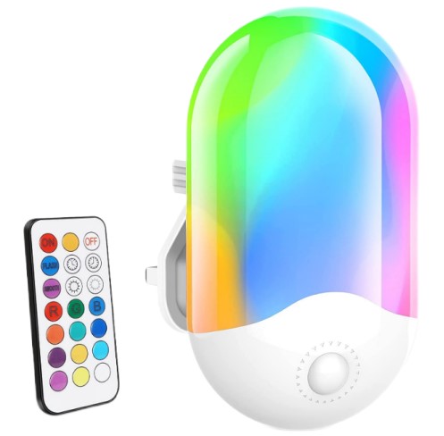 Lichty Veilleuse RGB télécommandée, 7 couleurs, SMD LED, 0,5 W, 110–220 V, ABS + métal, fonction de minuterie, pour chambre et chambre d’enfant
