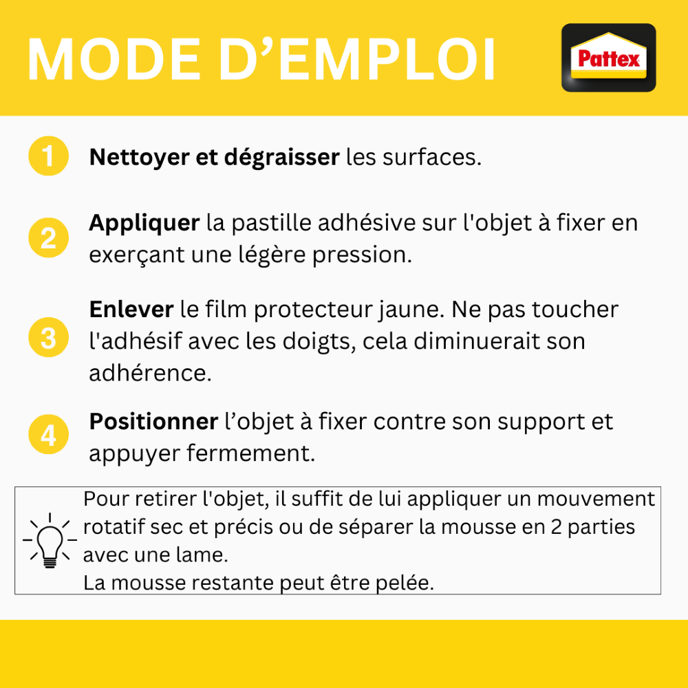 Henkel Pattex – Ni Clou Ni Vis Fix & Défix (10 pastilles de 20 x 40 mm) – Adhésif de fixation surpuissant facilement démontable – Adhésif double face pour toutes surfaces et objets