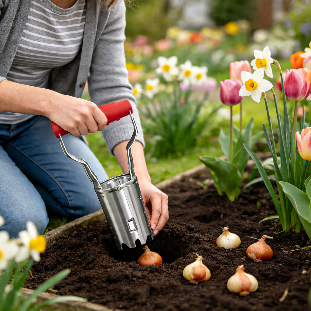 FLORA GUARD Plantoir à bulbes avec repère de profondeur - Transplantoir à bulbes idéal pour planter Rouge