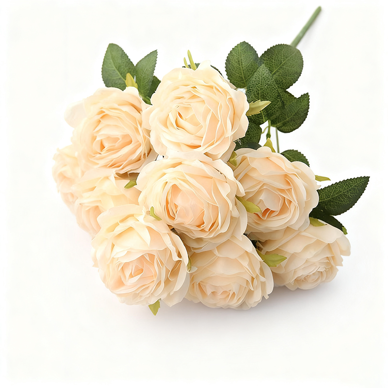 Yuejia 1 Pièce 18,89 in / 48 cm Bouquet de Fleurs de Roses Artificielles en Soie pour Maison Bureau Fêtes Mariée et Décoration de Mariage (Champagne)