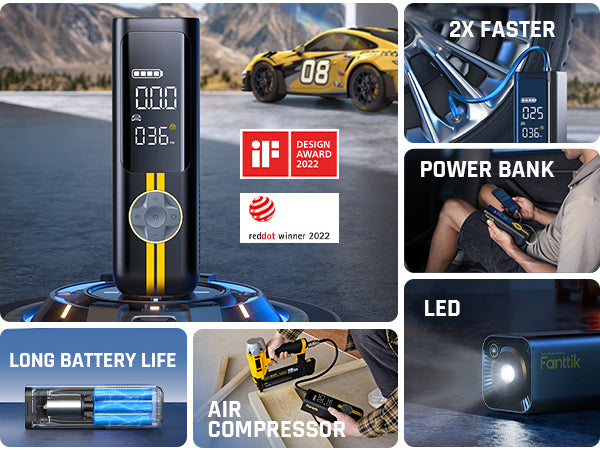 Fanttik X8 APEX Gonfleur de pneus et compresseur d’air portable sans fil, gonflage rapide en 1 min, 150 PSI, double écran LED, adapté aux monospaces, voitures, vélos, motos, pneus jusqu’à 26,3 po
