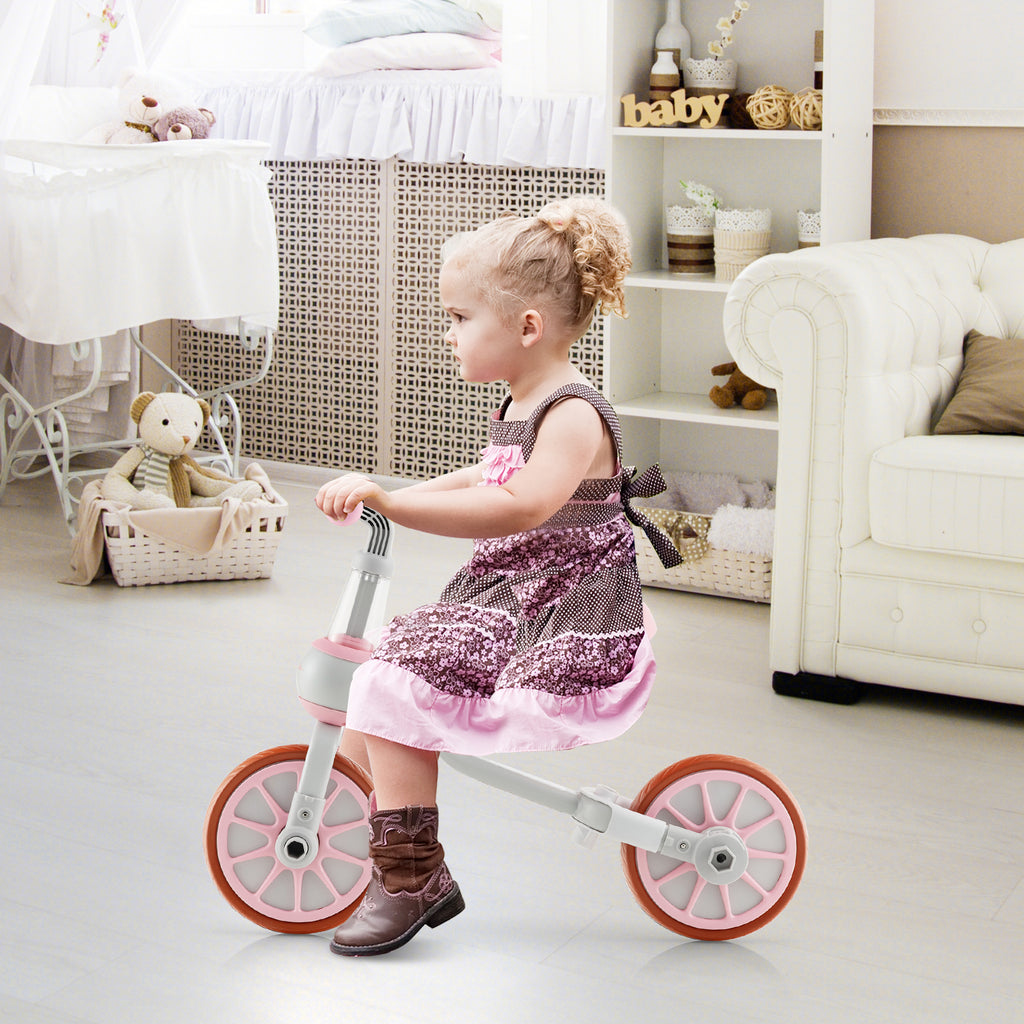 Costway Tricycle enfant 4-en-1 avec barre de poussée parentale réglable, adapté aux 2-4 ans - Rose