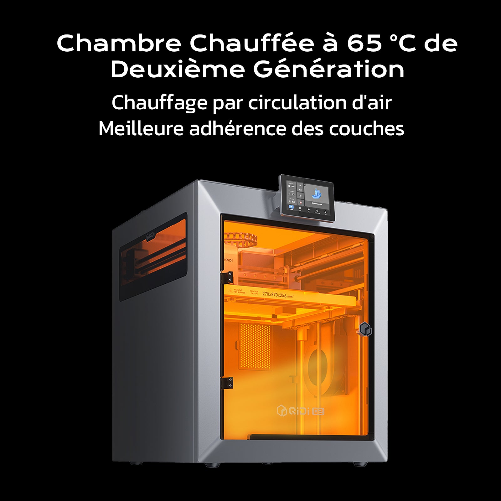 Imprimante 3D QIDIQ2, FDM à boîtier fermé avec chambre chauffante à 65 °C, filtration de l’air ultra-avancée, vitesse élevée de 600 mm/s, caméra IA, mise à niveau automatique complète