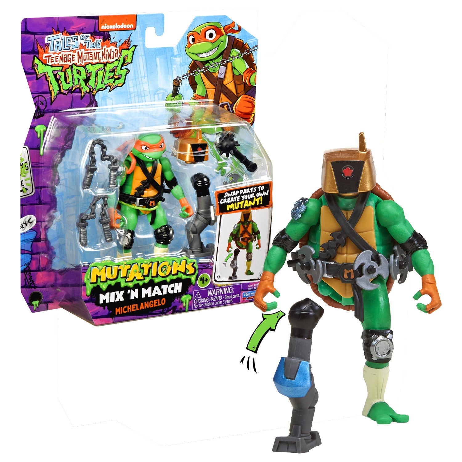TORTUES NINJA Tortues Ninja, Figurine articulée 12 cm avec accessoires, Mix & Match, Michelangelo, Pour les enfants à partir de 4 ans, T02015