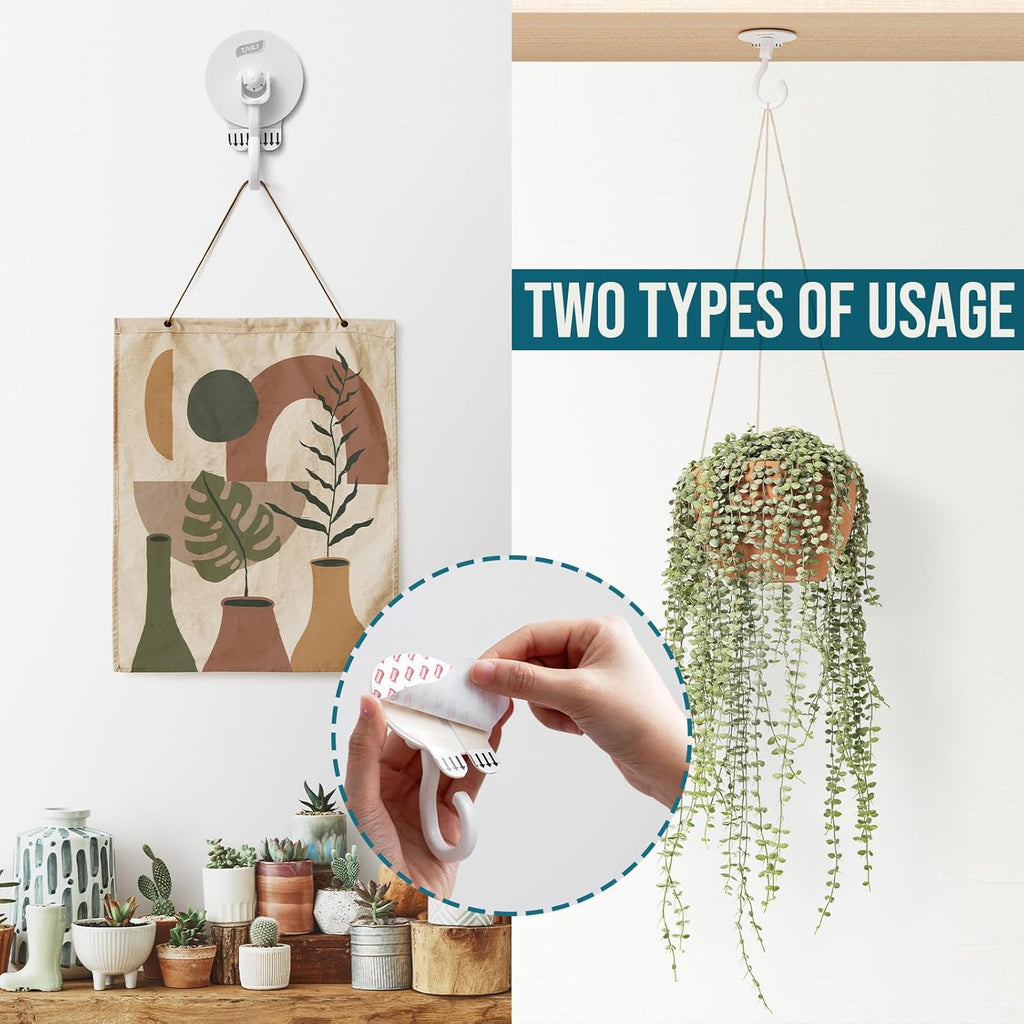 Taili Lot de 4 crochets adhésifs de plafond pour plantes suspendues, Robustes sans perçage amovibles, Crochets muraux adhésifs pour suspendre guirlandes lumineuses de Noël