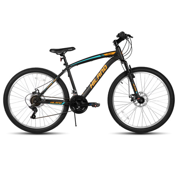 Hiland Ridge VTT adulte, cadre robuste en acier haute résistance, vélo de trajet urbain homme femme, fourche à suspension avant, 18 vitesses, double frein à disque, 26 pouces