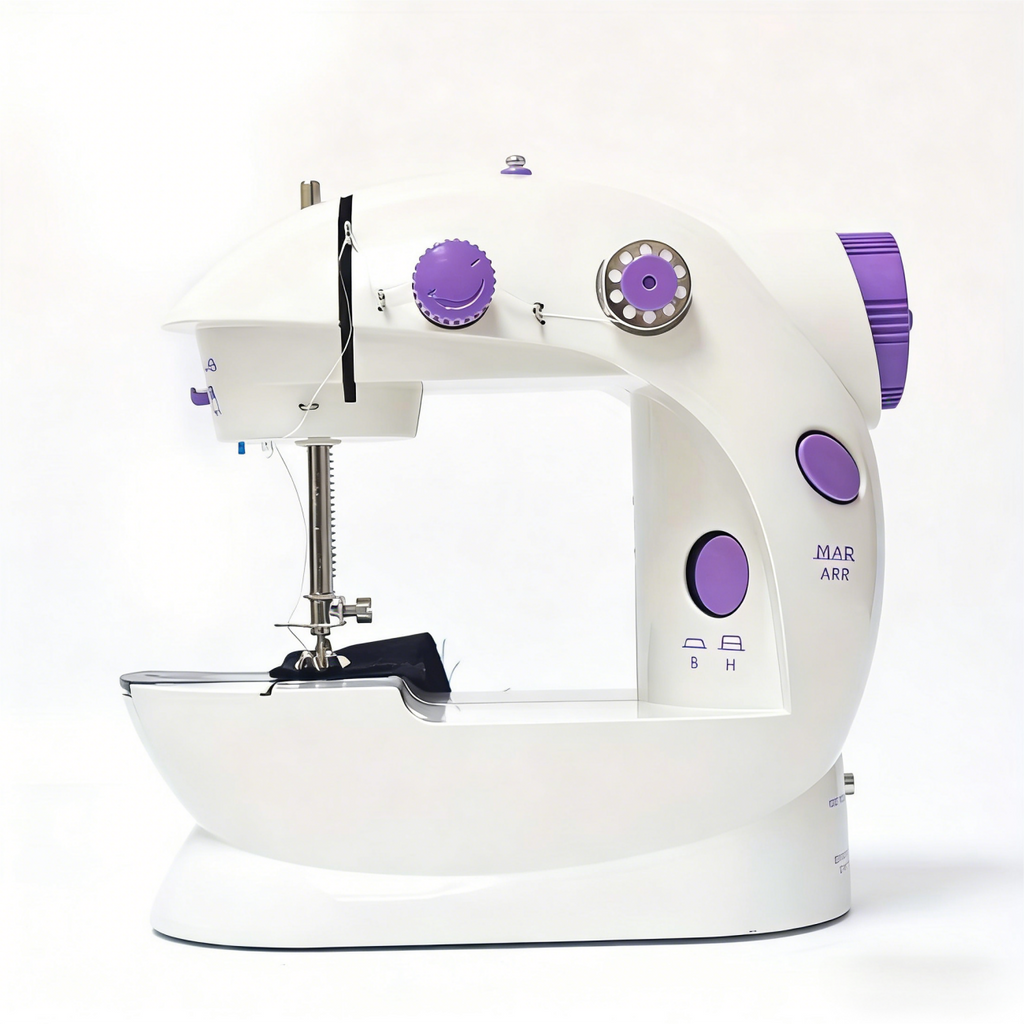 IAGREEA Machine à coudre électrique portable à pédale, mécanique, 6 V, 1 A alimentation secteur ou 4 piles AA avec pédale, 1 bobineuse, 1 bobineuse vide, 1 aiguille de rechange et 1 appareil d’ajutage