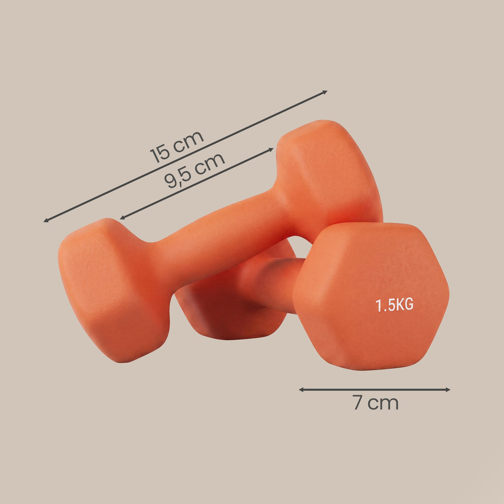 JOYFURNOSPaire de poids à main en néoprène, 2 x 1,5 kg, Haltères hexagonaux, Exercice de fitness pour entraînement à domicile, Orange