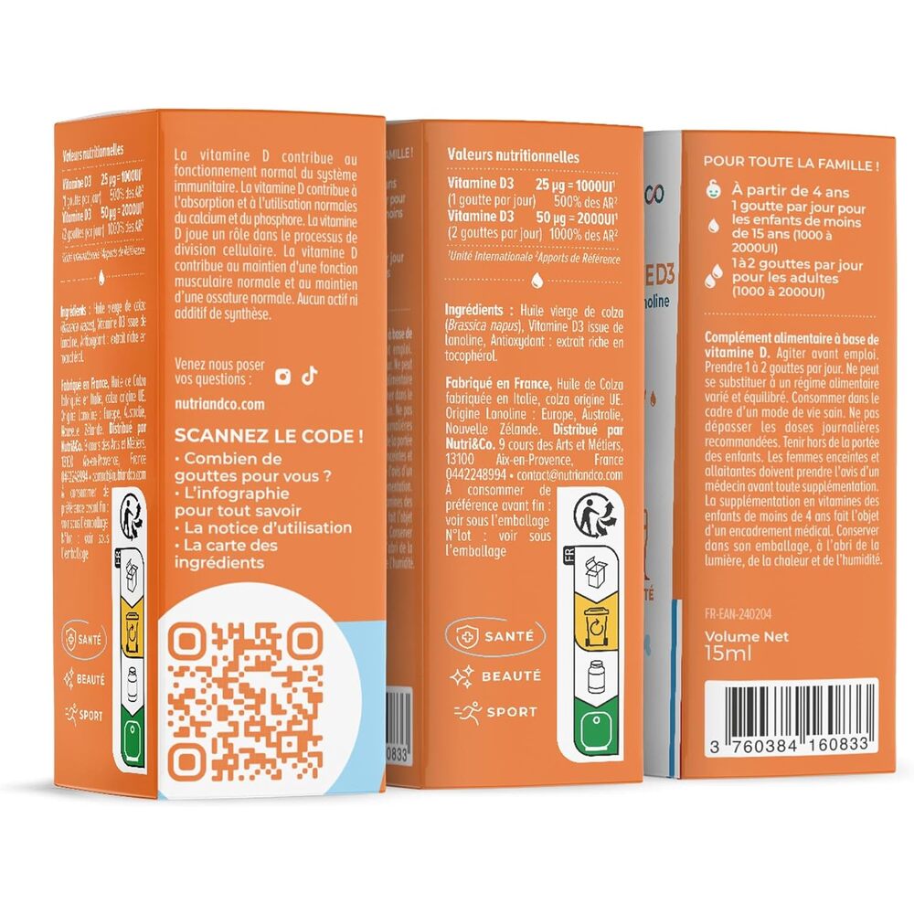 Nutri&Co Vitamine D3 issue de la lanoline - 15 ml