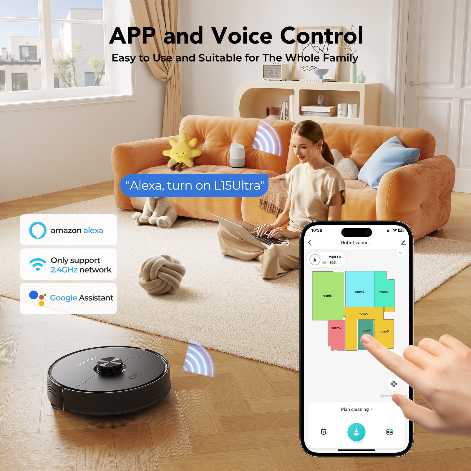 Lubluelu L15 Ultra Aspirateur robot 3-en-1 avec lavage, aspiration puissante de 4000 Pa, navigation laser, cartographie en 5 étapes, silencieux à 55 dB, contrôle via application, idéal pour les poils d’animaux, les tapis et les sols durs