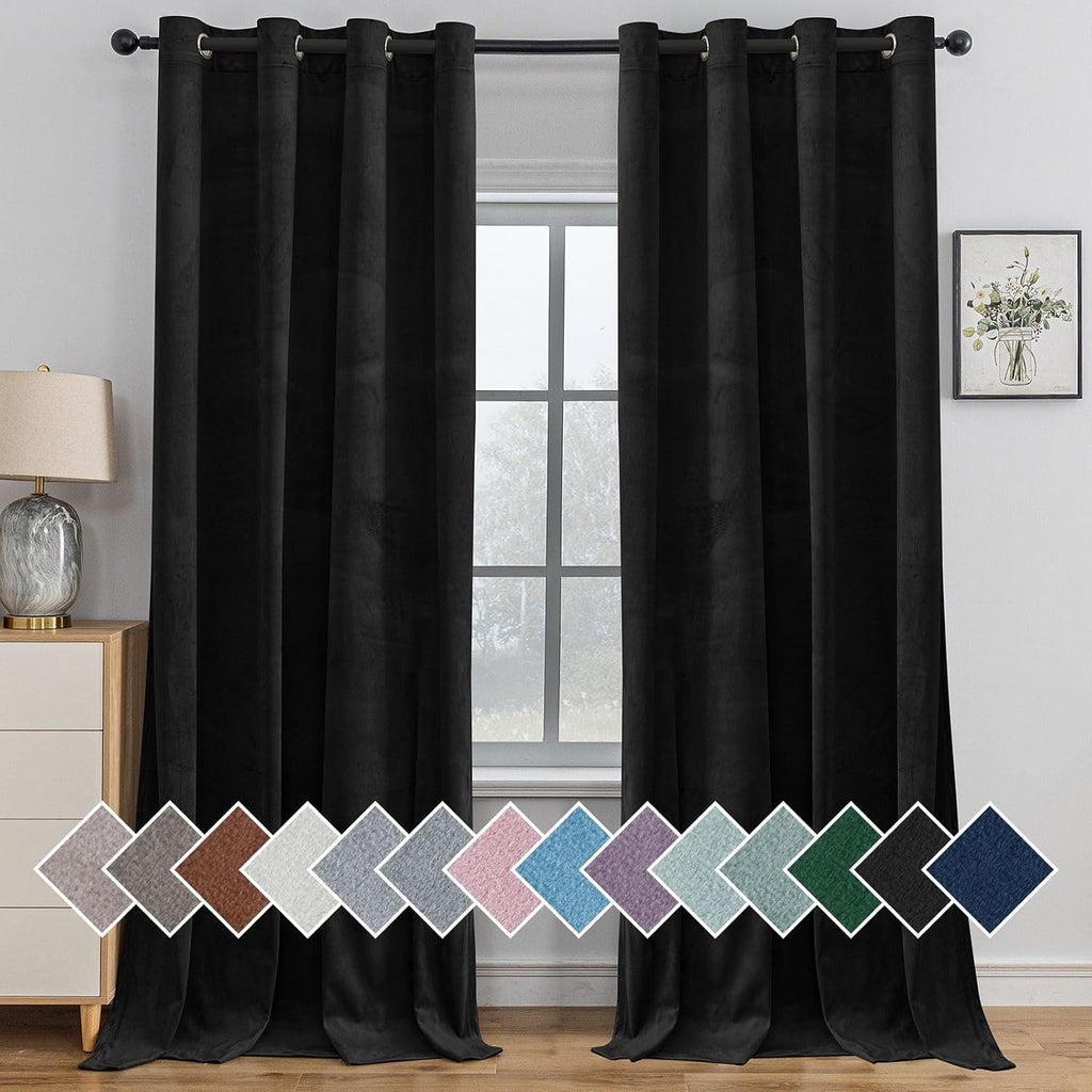 YSTYLE Rideaux occultants pour chambre et salon - Lot de 2 panneaux, rideaux thermiques isolants, 140 x 280 cm, SEHLR, Noir