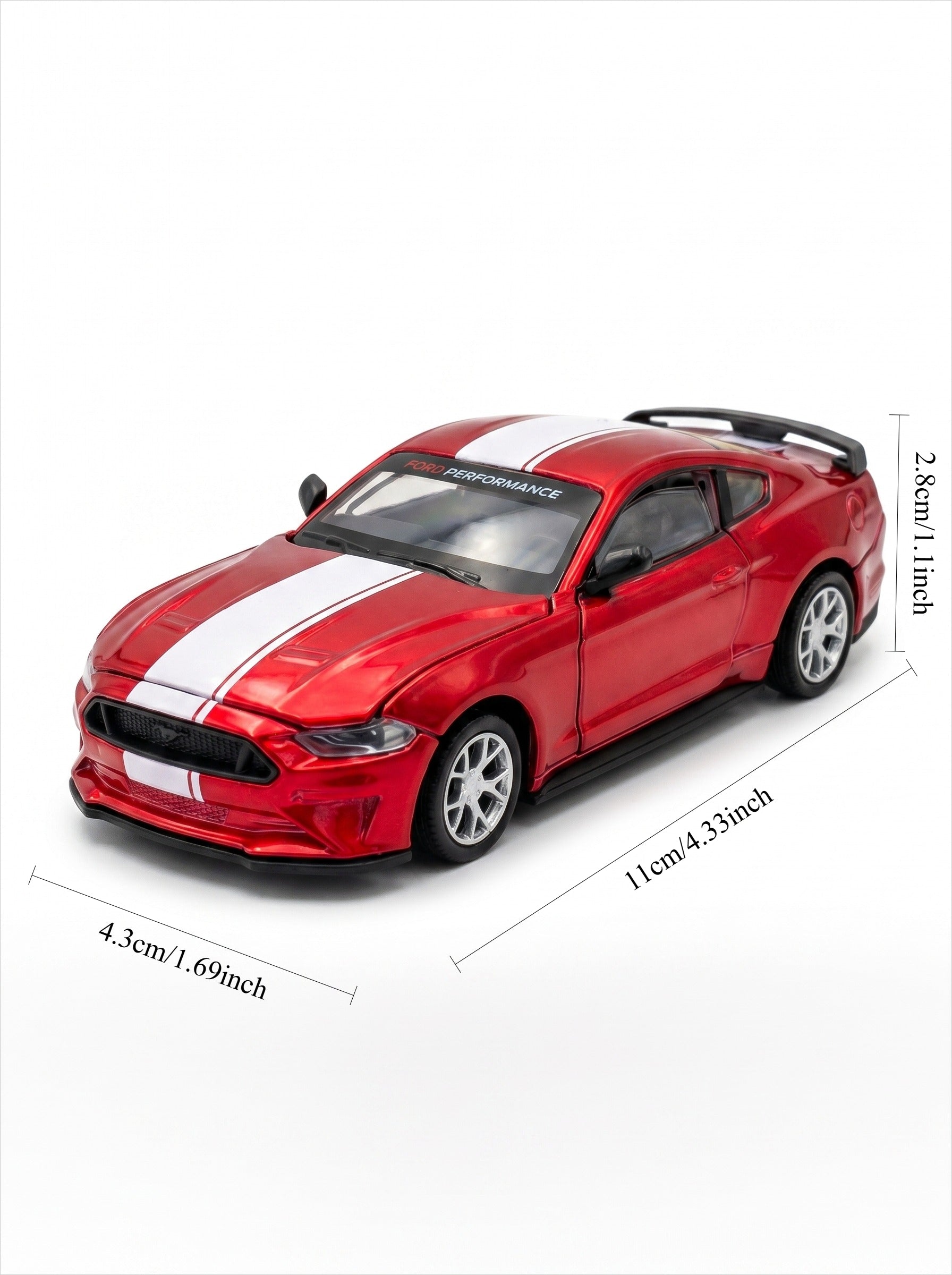 CCA1:42 2018 Ford Mustang GT Classic Red – Modèle de voiture à l’échelle 1:42, kit de montage DIY, portes ouvrantes et pièces interchangeables, modèle de collection et jouet d’exposition