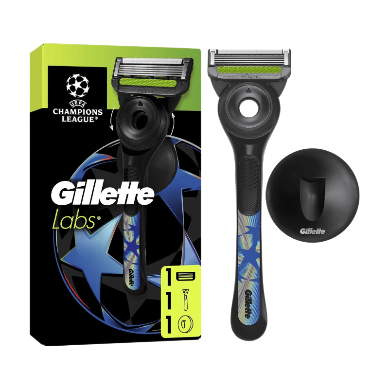Gillette Labs Rasoir Homme, 1 Recharge, Multicolore, Edition UCL | Manche Réutilisable en Métal, Cartouche de Rechange à Lames Affutées, Tête Flexible, Rasage avec la Technologie FlexDisc 2D