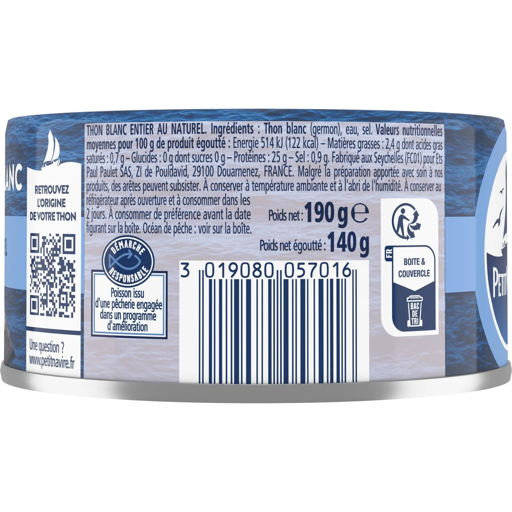 PETIT NAVIRE Thon blanc au naturel - 140 g