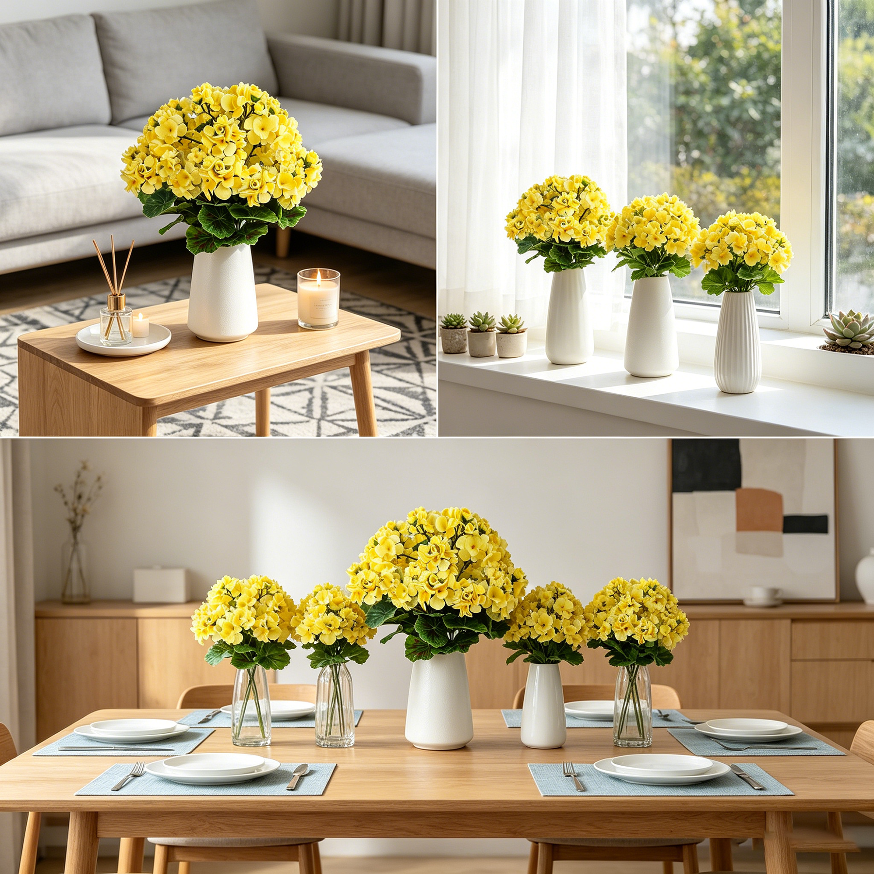 Yuejia 4 Pièces 14 Pouces / 35,56 cm Géraniums Artificiels, Fleurs Artificielles en Soie Utilisées pour Décoration d'Intérieur, Extérieur Jardin, Terrasse, Vase, Décoration de Table