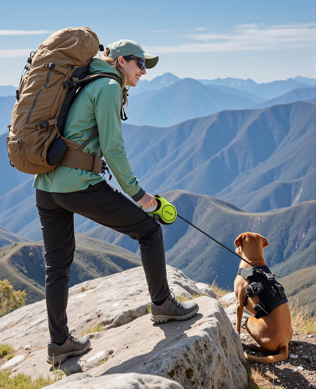 PECUTE Instant-Control Series Laisse de chien extensible 8 m avec corde en acier et distributeur de sacs à déjections canines - Vert