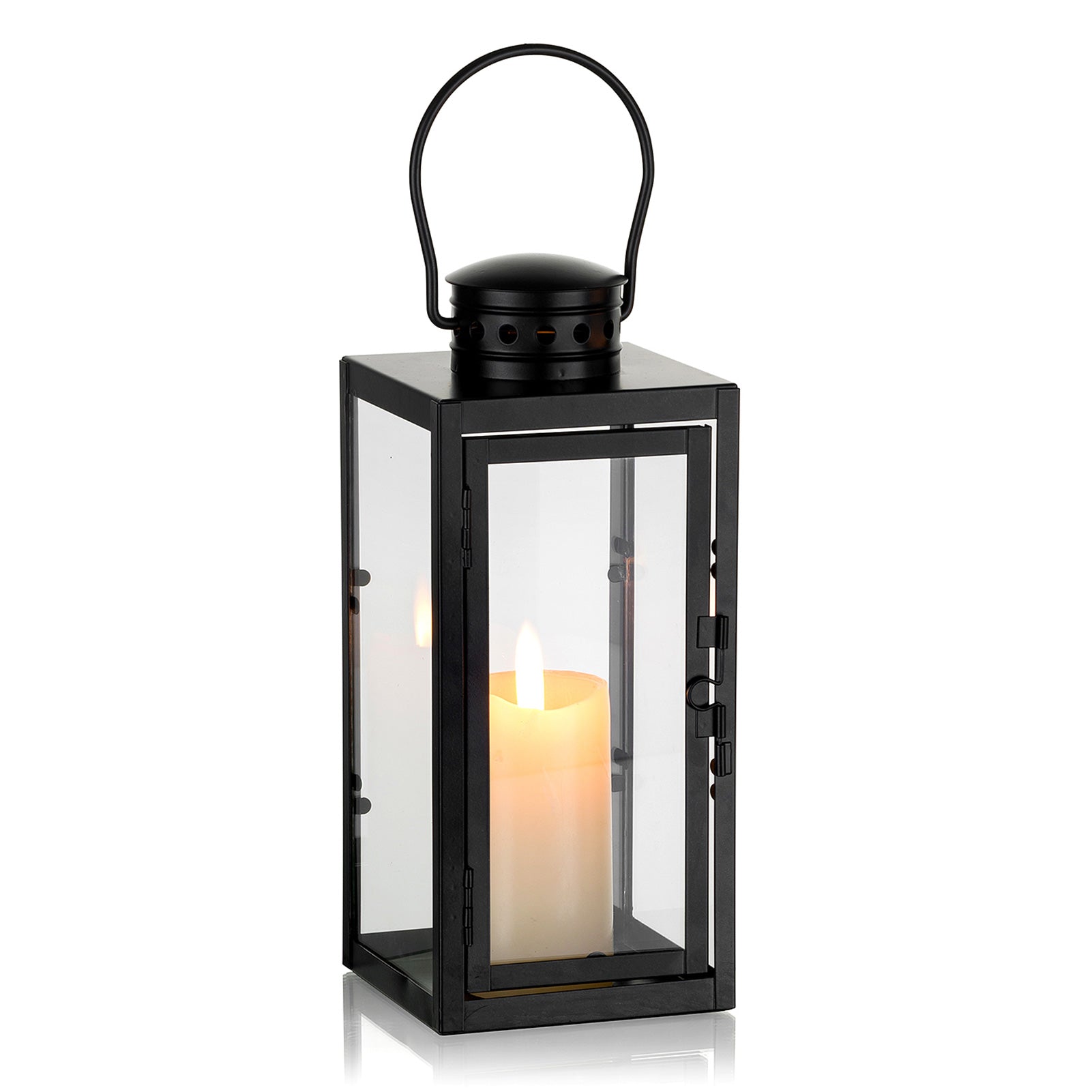 Lanternes noires décoratives d'intérieur : 9,5 pouces lanterne hurricane de mariage suspendue avec verre transparent support à bougie de style maison de campagne pour salon table de