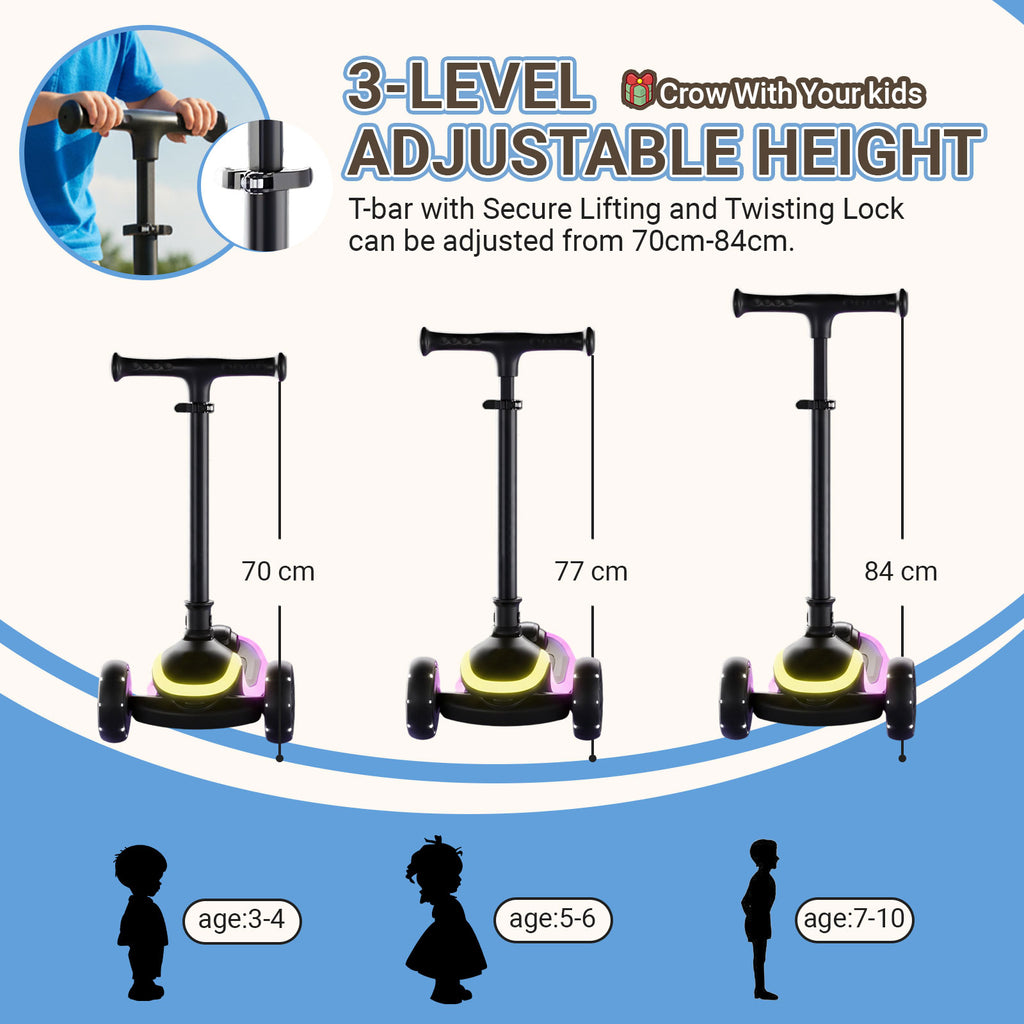 Neuleb YFQ Trottinette enfant pour garçons et filles 3-10 ans, trottinette à 3 roues lumineuse pour tout-petits avec modes LED dynamiques, pliable, hauteur réglable