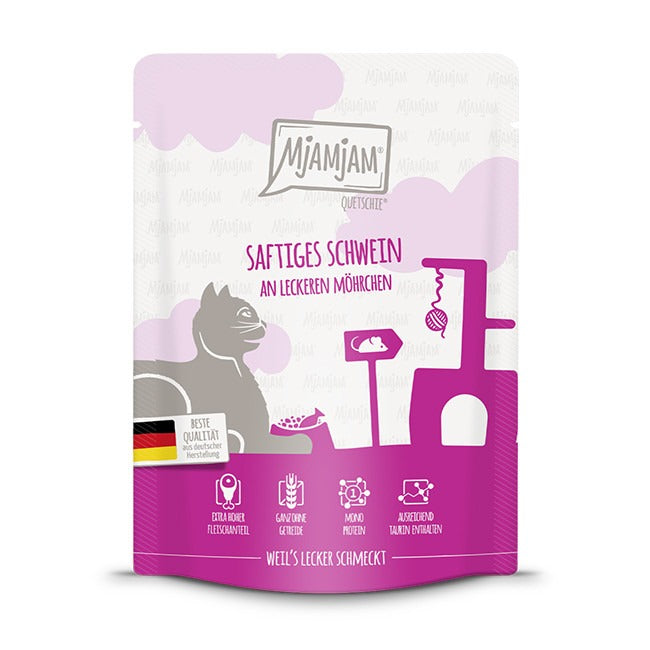 MjAMJAM Quetschie Nourriture humide pour chat porc carotte 125 g