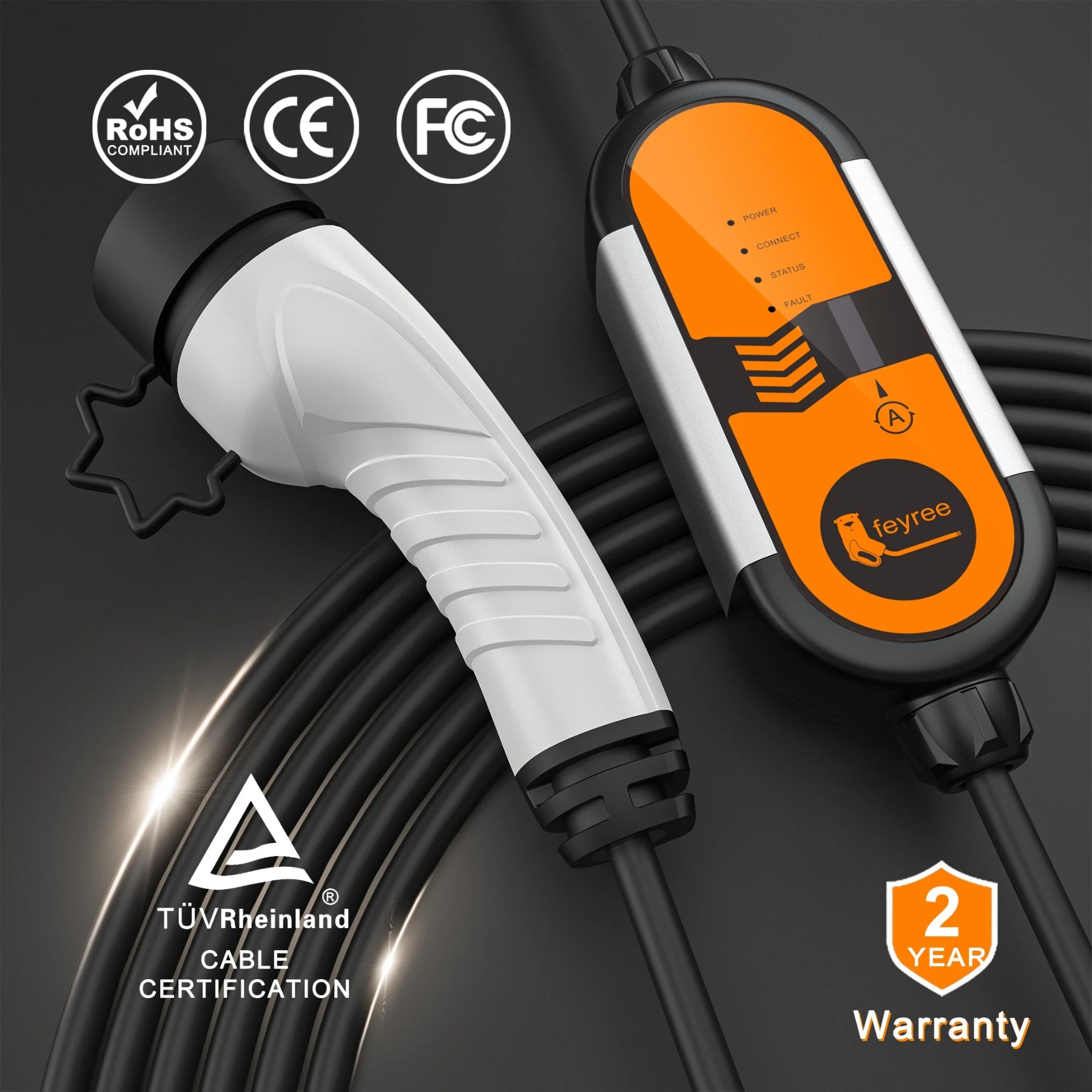 Feyree Chargeur portable pour véhicule électrique type 2 16 A 3,5 kW, Câble de recharge 5 m avec prise Schuko, Courant réglable pour chargeur de voiture électrique