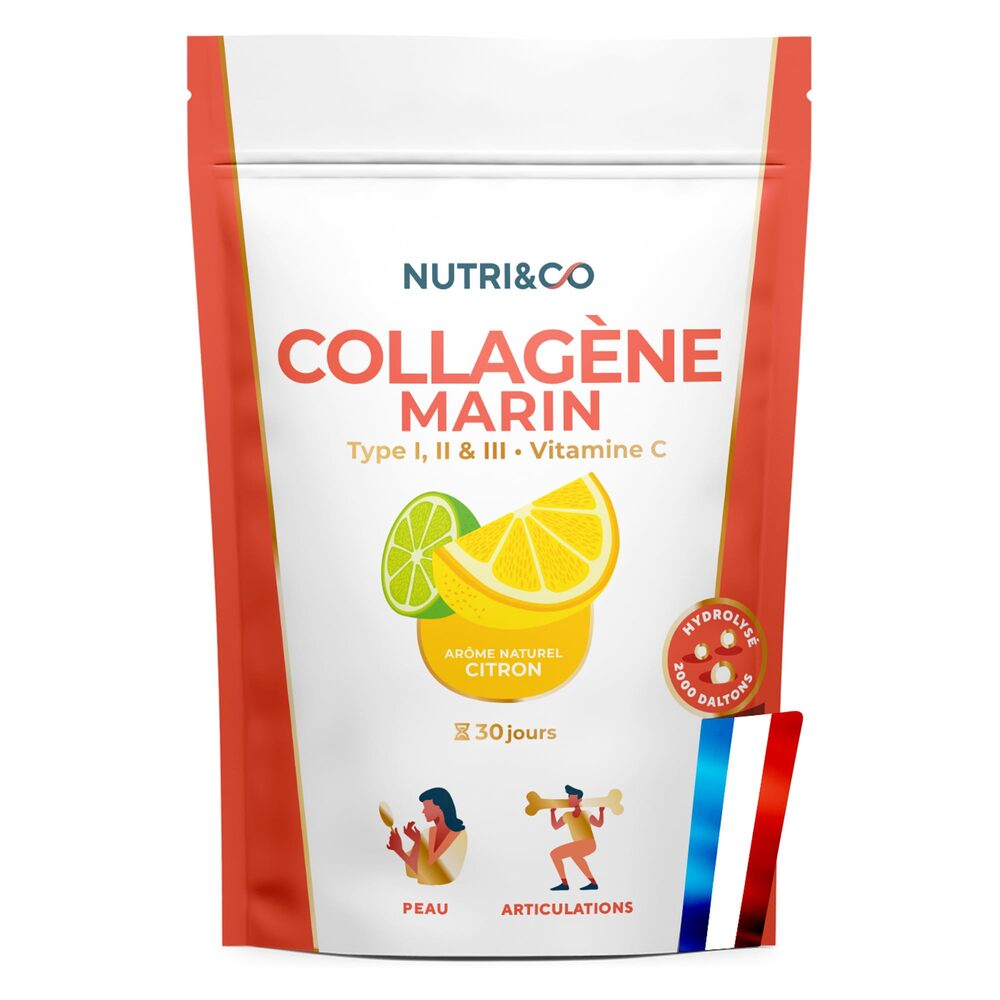 Nutri&Co Collagène marin type 1, 2 et 3 - goût citron - 180 g