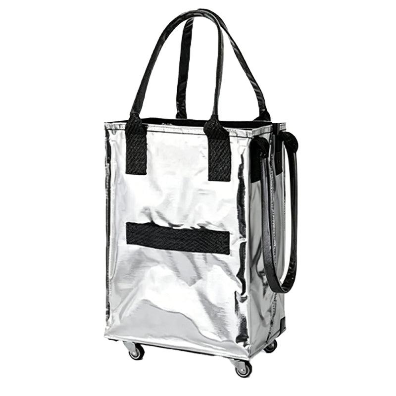 JORDAN&JUDY Chariot de courses à roulettes, sac en tissu tissé épais pour usage au supermarché, 60 L env., charge maximale 35 kg, argenté
