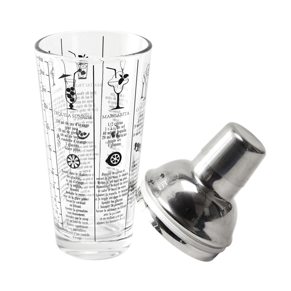 COOK CONCEPT Shaker à cocktail en verre avec 6 recettes 45 cl
